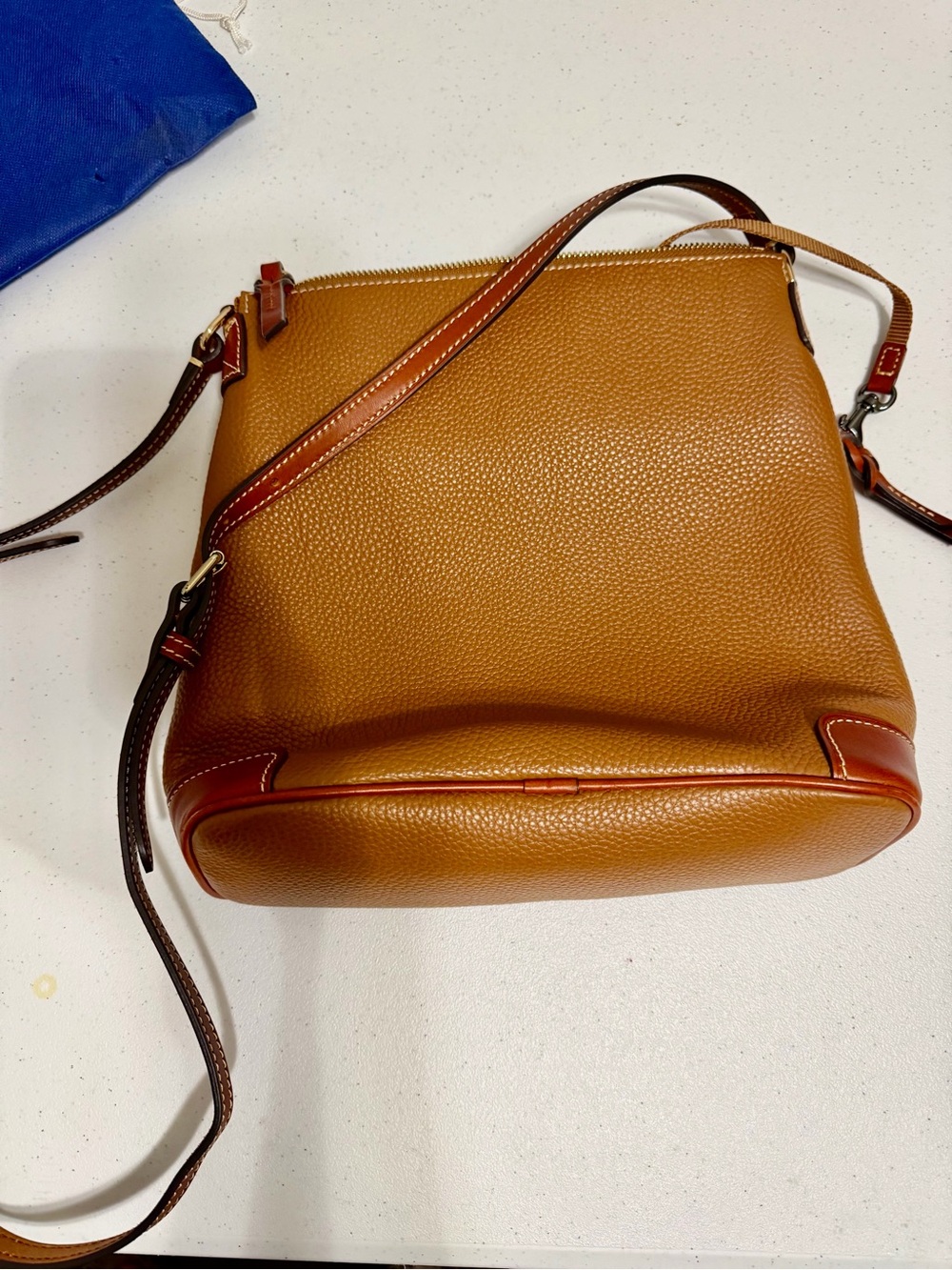 Dooney & Bourke Brown Pebble Leather Messenger Bag with Tan Accents - Picture 2 of 7